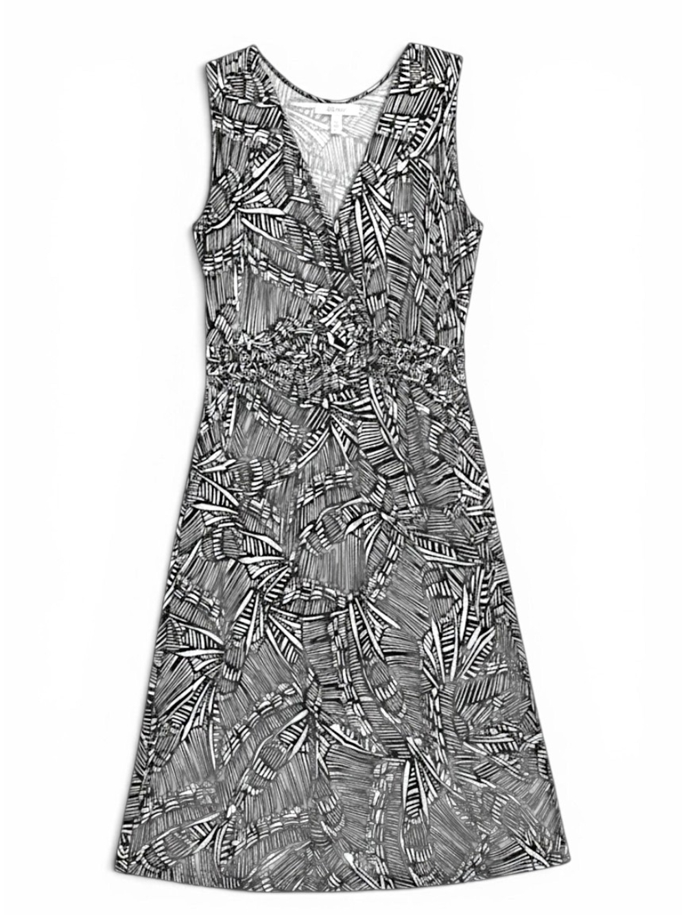 Sleeveless‎ Black and White Leaf-Print Midi Dress Size M